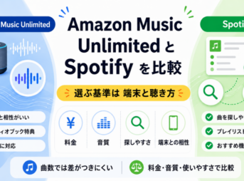 Amazon Music UnlimitedとSpotifyを、料金・音質・探しやすさ・端末との相性で比較したアイキャッチ画像