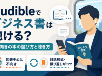 Audibleでビジネス書を聴く方法と、音声向きの本の選び方・繰り返し聴くコツを解説するアイキャッチ画像