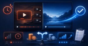 Prime Videoの広告ありと広告フリーを、広告による時間ロスや追加料金、視聴頻度で比較したイメージ